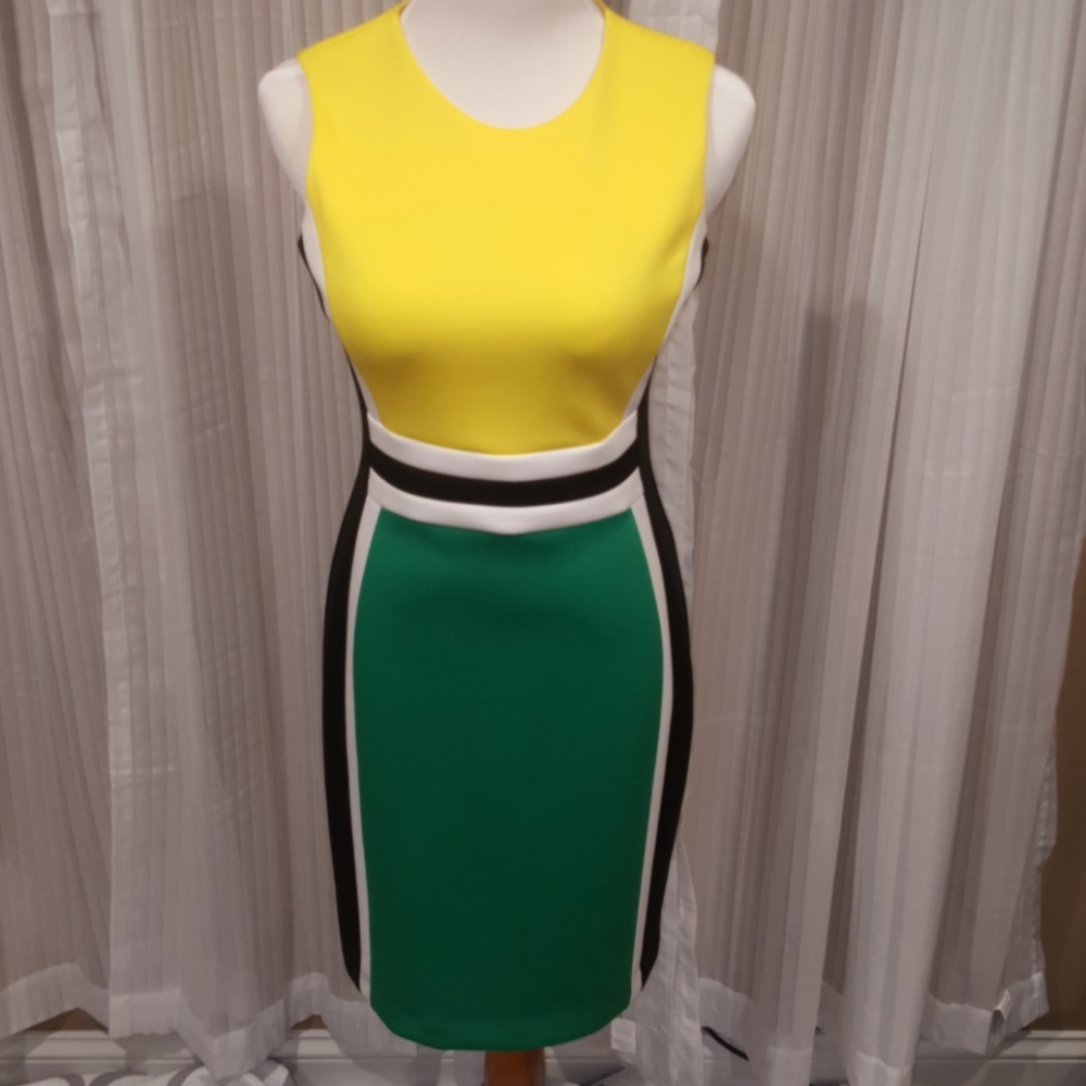 Calvin Klein Yellow and Green Midi Dress